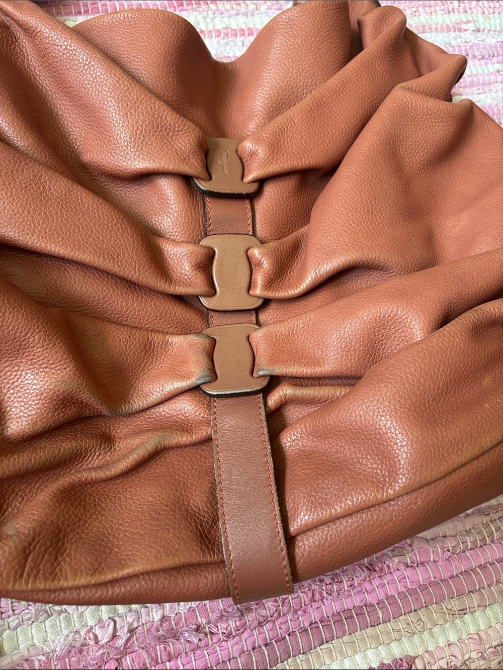 Ferragamo Soft Ruched Medium Hobo Shoulder Bag in Cognac Brown - Picture 8 of 11